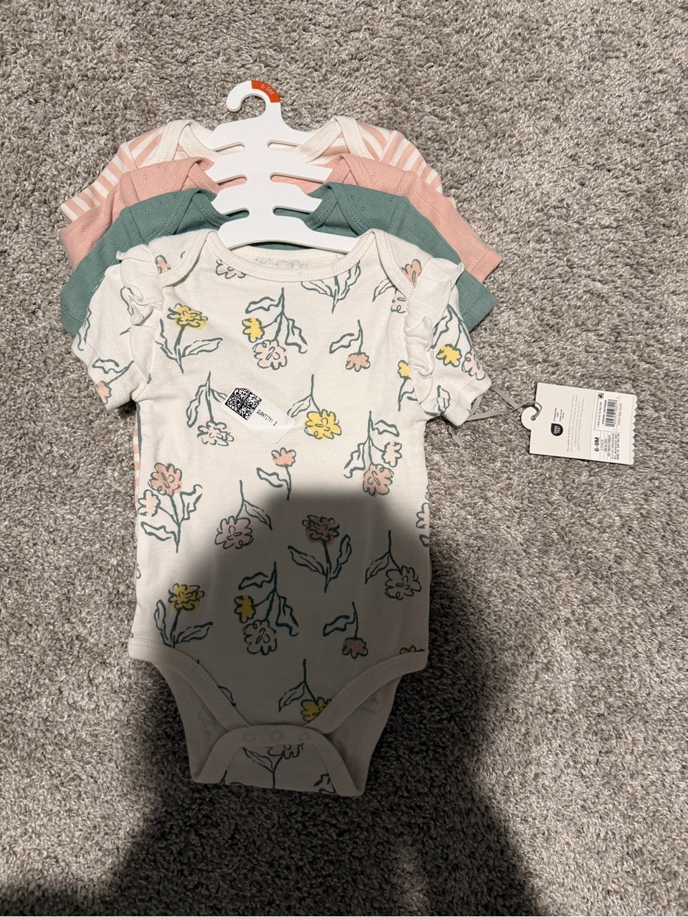 Floral Print Short-Sleeve Baby One-Piece - Cream with Pastel Flowers
